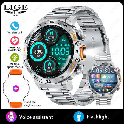 LIGE Militär Outdoor Smartwatch Herren 2024 – AMOLED HD, Bluetooth-Anrufe, Fitness & Sport, IP68 Wasserdicht | Taggytech