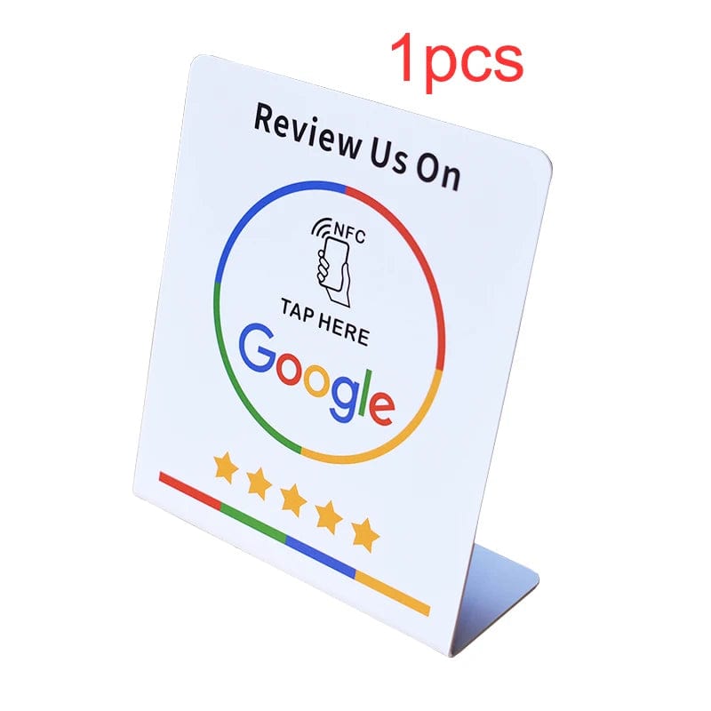 Google-Bewertungs-Tischständer für NFC-basierte Rückmeldungen.