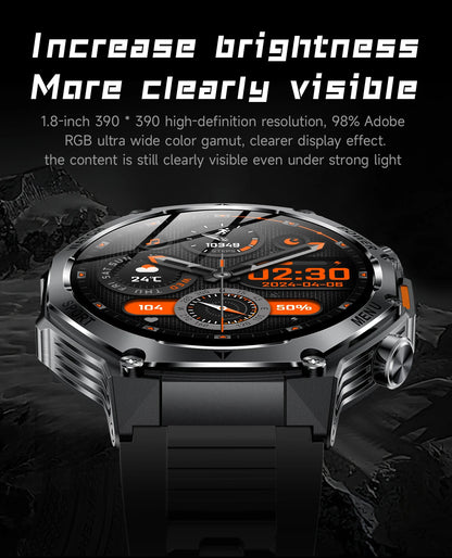 LIGE Smartwatch Herren 2025 – Militär Outdoor, 1,8" HD AMOLED, 800 mAh Batterie, Herzfrequenz & Bluetooth-Anruf, Sport-Smartwatch für Android & iOS