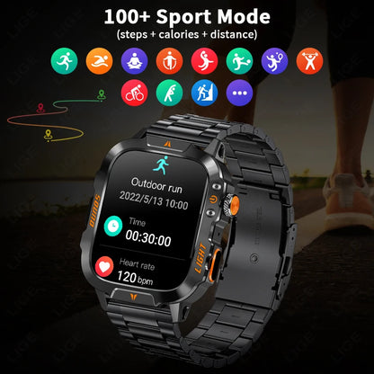 LIGE Militärische Smartwatch 2025 – Wasserdicht, Outdoor Sport Tracker, LED-Taschenlampe, Bluetooth-Anruf | Taggytech