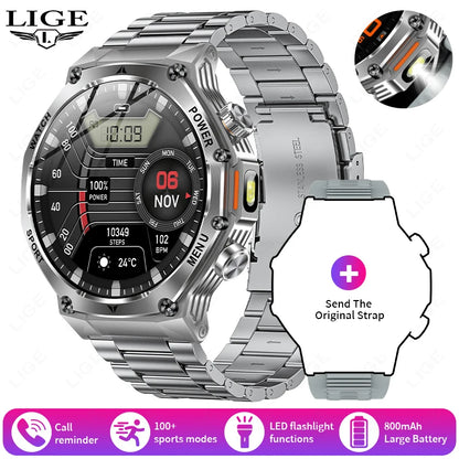 LIGE Smartwatch Herren 2025 – Militär Outdoor, 1,8" HD AMOLED, 800 mAh Batterie, Herzfrequenz & Bluetooth-Anruf, Sport-Smartwatch für Android & iOS