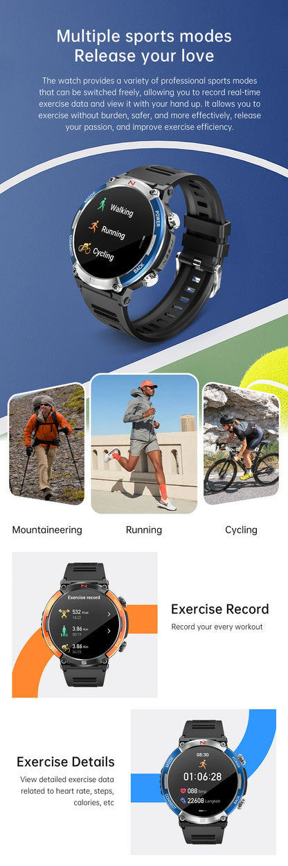 LIGE 2024 Outdoor Smartwatch for Men – Bluetooth Call, Compass, Fitness & Health Monitor, IP68 Waterproof, 1.52" IPS Display