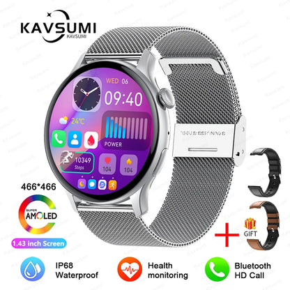ساعة ذكية نسائية NFC 2024 - شاشة AMOLED مقاس 1.43 بوصة، GPS وبلوتوث للاتصال