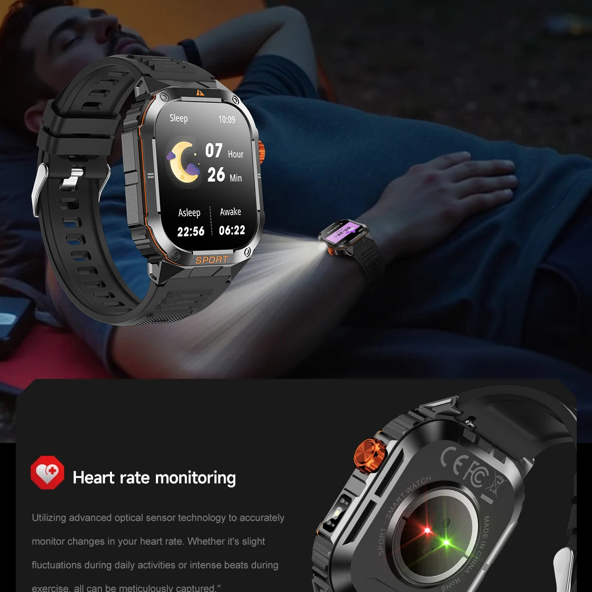 LIGE 2025 Professionelle Sport Smartwatch Herren – Outdoor Wasserdicht, LED-Taschenlampe, Bluetooth Anruf, 2,01" HD Display | Taggytech