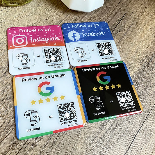NFC Review Plaque with QR Code – 10 x 10 cm for Google, Instagram, Facebook & more | Taggytech