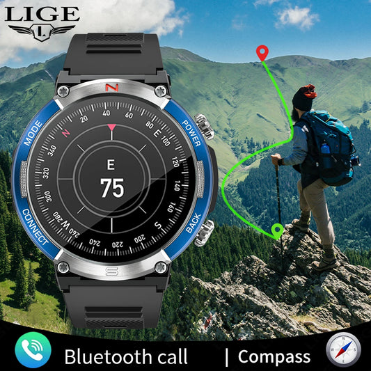 LIGE 2024 Outdoor Smartwatch for Men – Bluetooth Call, Compass, Fitness &amp; Health Monitor, IP68 Waterproof, 1.52" IPS Display