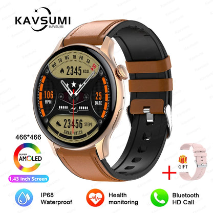 ساعة ذكية نسائية NFC 2024 - شاشة AMOLED مقاس 1.43 بوصة، GPS وبلوتوث للاتصال