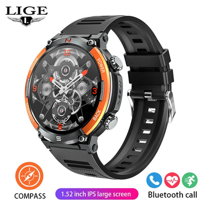 LIGE 2024 Outdoor Smartwatch for Men – Bluetooth Call, Compass, Fitness & Health Monitor, IP68 Waterproof, 1.52" IPS Display