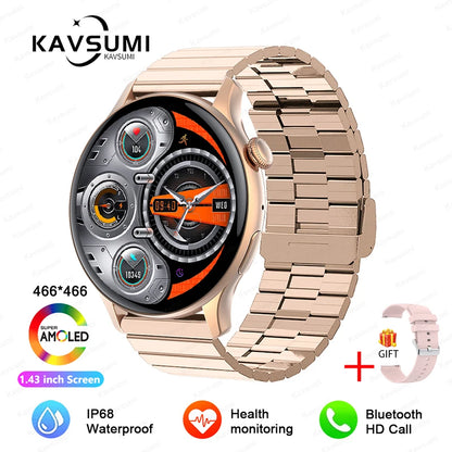 ساعة ذكية نسائية NFC 2024 - شاشة AMOLED مقاس 1.43 بوصة، GPS وبلوتوث للاتصال