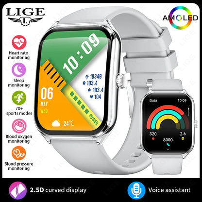 LIGE Smartwatch 2025 – 1,96" AMOLED HD, Bluetooth-Anruf, Fitness & Gesundheit für Herren & Damen | Taggytech