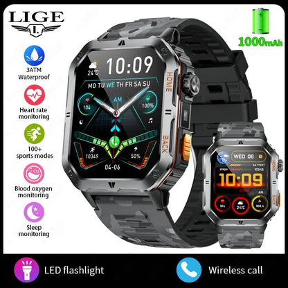 LIGE 2025 Outdoor Smartwatch Herren – 2,01" HD Display, 1000mAh Akku, 3ATM Wasserdicht, Sport & Fitness | Taggytech