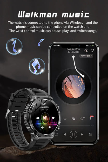 LIGE Smartwatch Herren 2025 – Militär Outdoor, 1,8" HD AMOLED, 800 mAh Batterie, Herzfrequenz & Bluetooth-Anruf, Sport-Smartwatch für Android & iOS