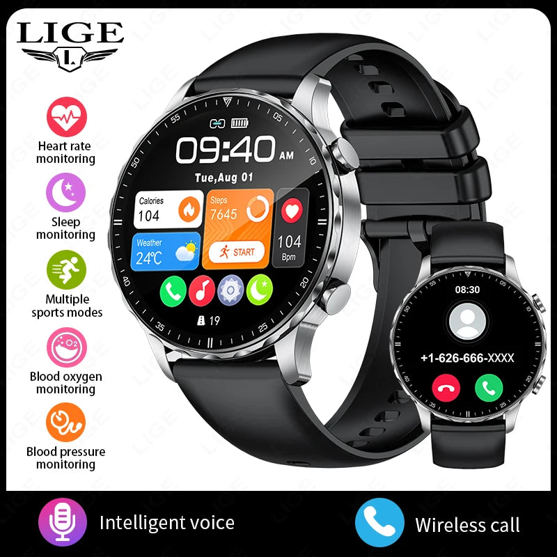 LIGE Smartwatch for Men – Bluetooth Call, Fitness &amp; Sports Tracker, IP68 Waterproof