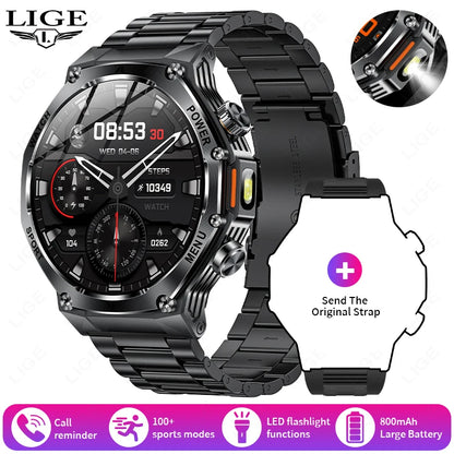 LIGE Smartwatch Herren 2025 – Militär Outdoor, 1,8" HD AMOLED, 800 mAh Batterie, Herzfrequenz & Bluetooth-Anruf, Sport-Smartwatch für Android & iOS