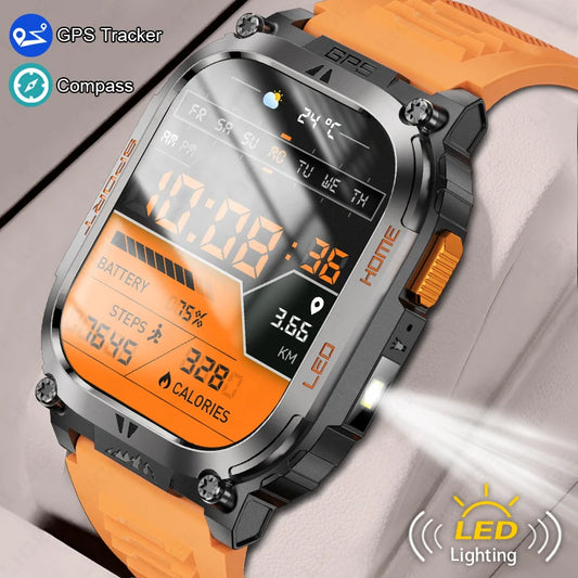 LIGE 2025 Smartwatch Men – 2.01" HD AMOLED, GPS, IP68 Waterproof, Outdoor Sports, LED Flashlight, Bluetooth Calls