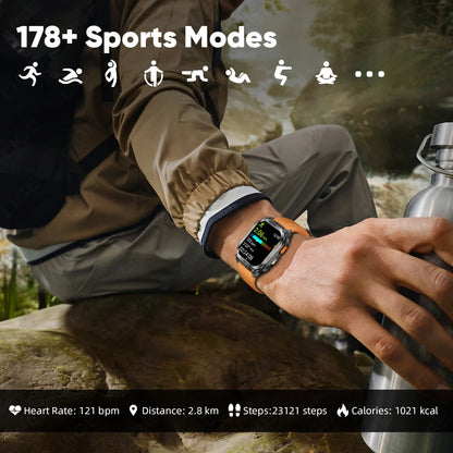 LIGE 2025 Smartwatch Men – 2.01" HD AMOLED, GPS, IP68 Waterproof, Outdoor Sports, LED Flashlight, Bluetooth Calls