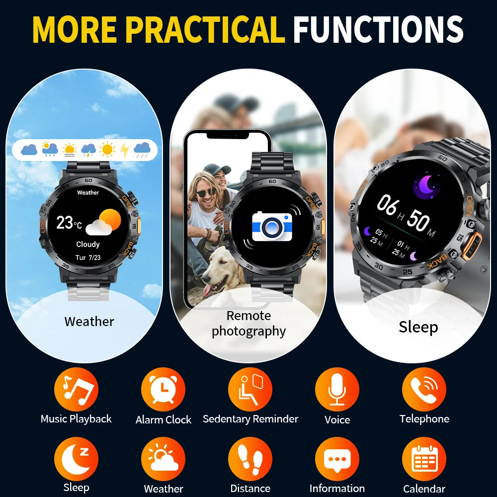 LIGE Militär Outdoor Smartwatch Herren 2024 – AMOLED HD, Bluetooth-Anrufe, Fitness & Sport, IP68 Wasserdicht | Taggytech