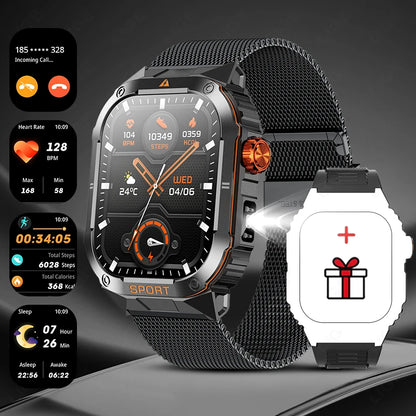 LIGE 2025 Professionelle Sport Smartwatch Herren – Outdoor Wasserdicht, LED-Taschenlampe, Bluetooth Anruf, 2,01" HD Display | Taggytech