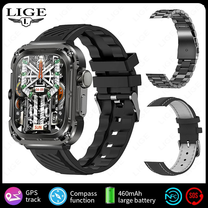 LIGE 2024 GPS Tracker Outdoor Smartwatch Men – 2.1" Ultra-HD AMOLED, 460 mAh, NFC &amp; Compass, Sport &amp; Fitness