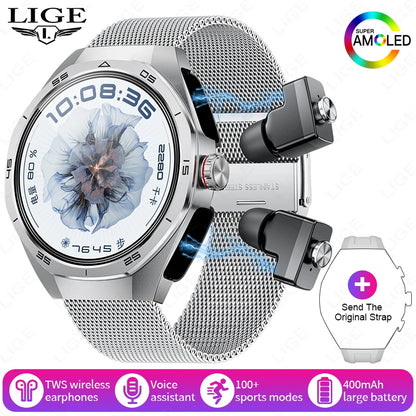 2025 LIGE 2-in-1 Smartwatch Men – NFC, Built-in TWS Earphones, 1.53-inch HD AMOLED, Bluetooth Call, Fitness &amp; Sports Smartwatch