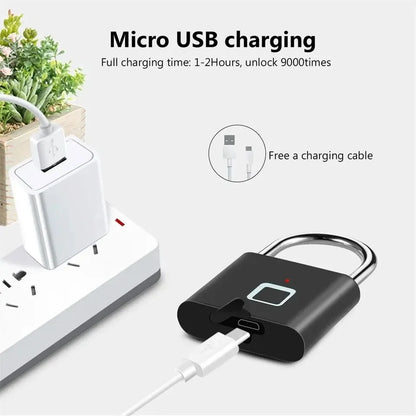 HEE RAK Smart Fingerabdruck-Vorhängeschloss – USB-Ladung, IP67 wasserdicht, tragbar, 0,2 s Schnellöffnung, Diebstahlschutz