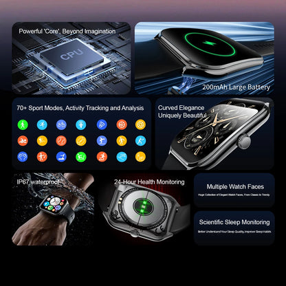 LIGE Smartwatch 2025 – 1,96" AMOLED HD, Bluetooth-Anruf, Fitness & Gesundheit für Herren & Damen | Taggytech