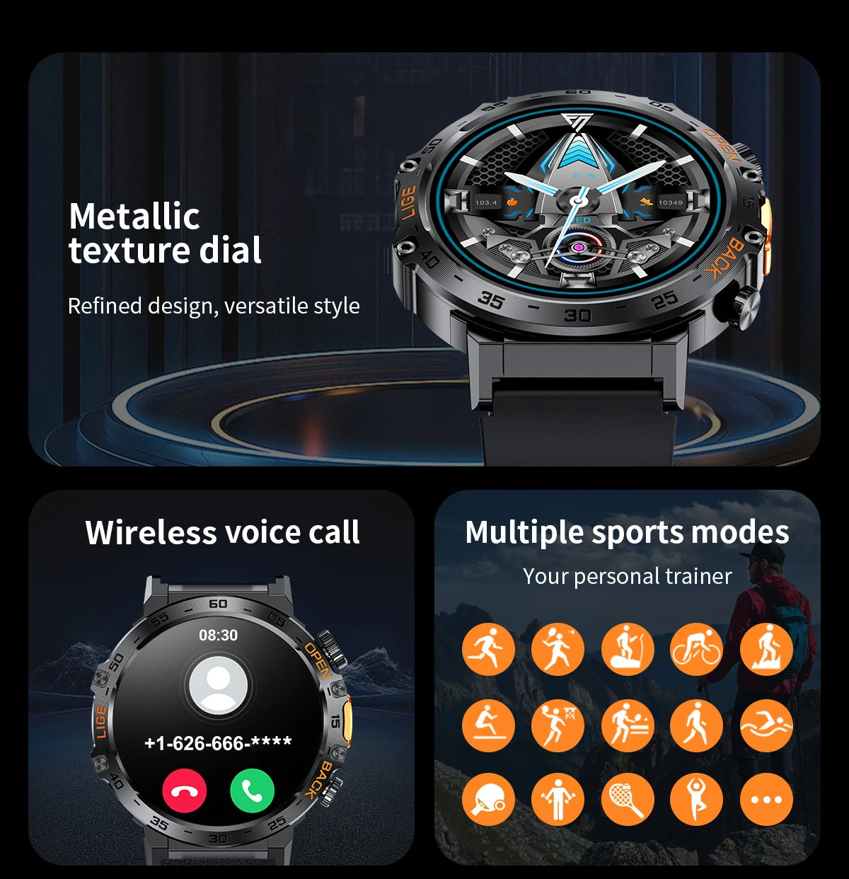 LIGE Militär Outdoor Smartwatch Herren 2024 – AMOLED HD, Bluetooth-Anrufe, Fitness & Sport, IP68 Wasserdicht | Taggytech