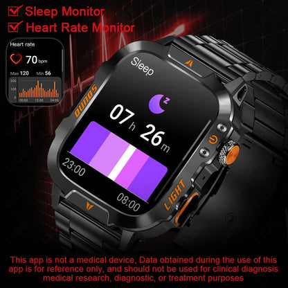 LIGE Militärische Smartwatch 2025 – Wasserdicht, Outdoor Sport Tracker, LED-Taschenlampe, Bluetooth-Anruf | Taggytech