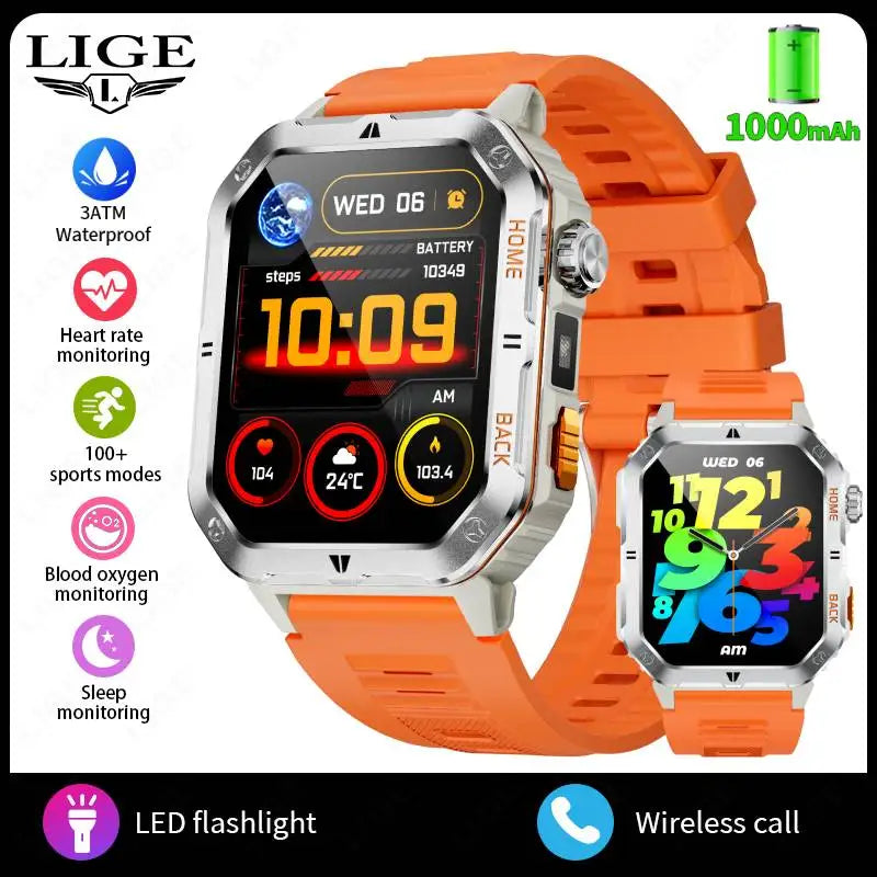 LIGE 2025 Outdoor Smartwatch Herren – 2,01" HD Display, 1000mAh Akku, 3ATM Wasserdicht, Sport & Fitness | Taggytech