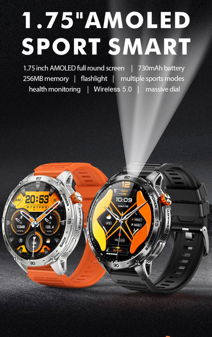 LIGE 2025 Militär Outdoor Smartwatch Herren – 1,75" AMOLED HD, 730 mAh Akku, Taschenlampe, 3ATM Wasserdicht | Taggytech