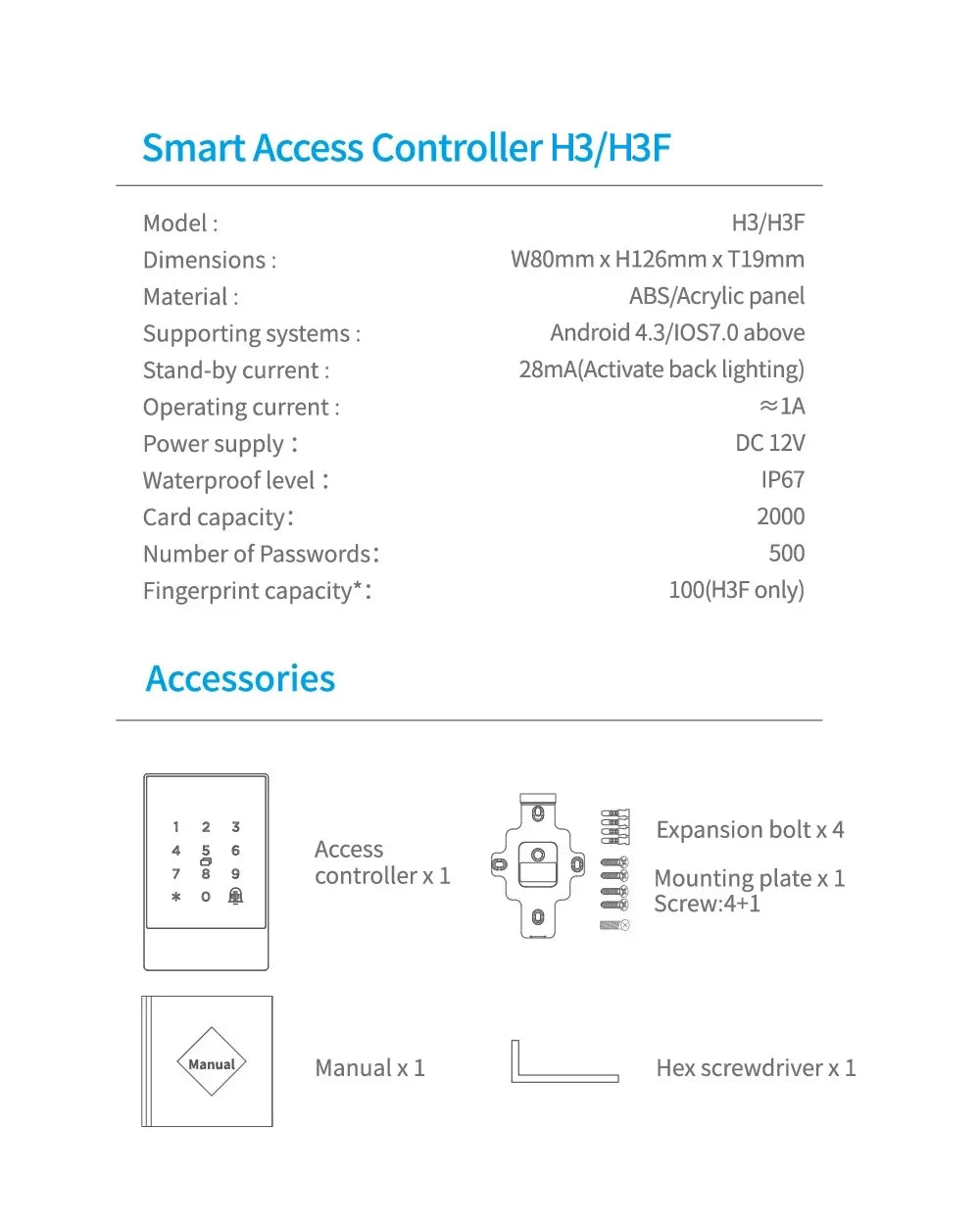 TTLock H3/H3F Fingerprint Door Access Control System – Bluetooth, NFC, RFID, Password & App Control | IP66 Waterproof