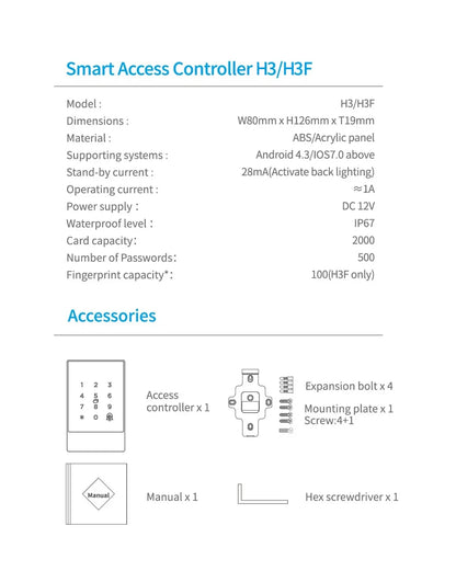 TTLock H3/H3F Fingerprint Door Access Control System – Bluetooth, NFC, RFID, Password & App Control | IP66 Waterproof