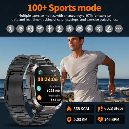 LIGE 2025 Professionelle Sport Smartwatch Herren – Outdoor Wasserdicht, LED-Taschenlampe, Bluetooth Anruf, 2,01" HD Display | Taggytech