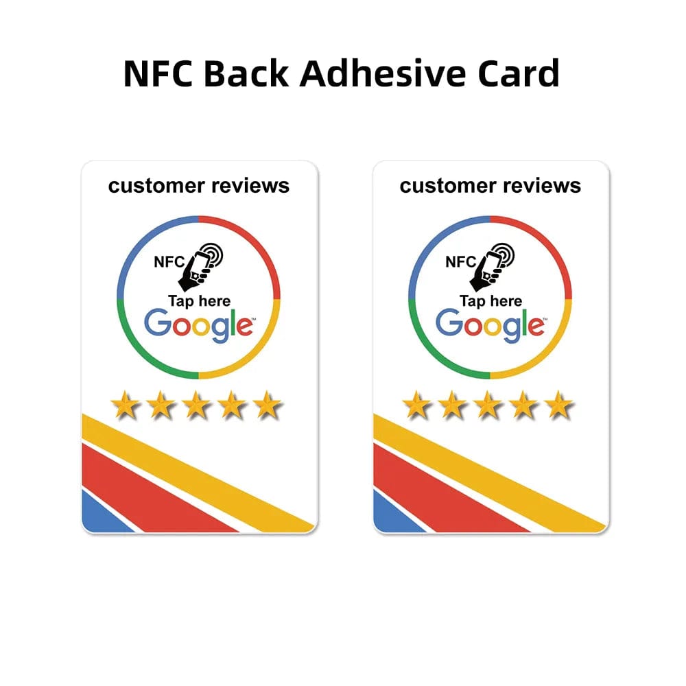 Google-Bewertungskarte mit NFC-Chip auf Kassentresen