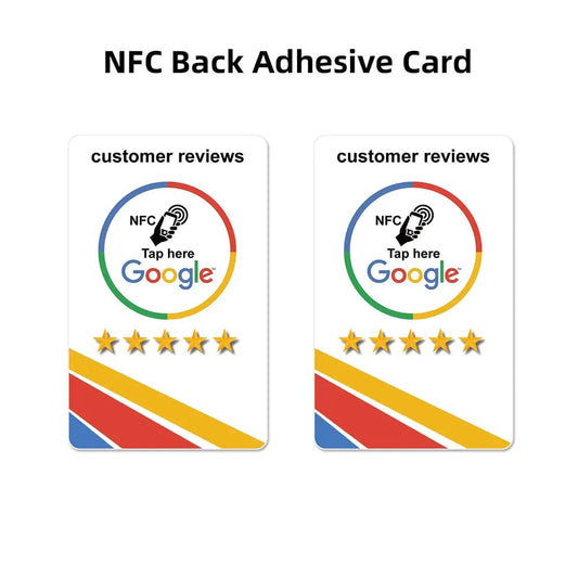 Google-Bewertungskarte mit NFC-Chip auf Kassentresen