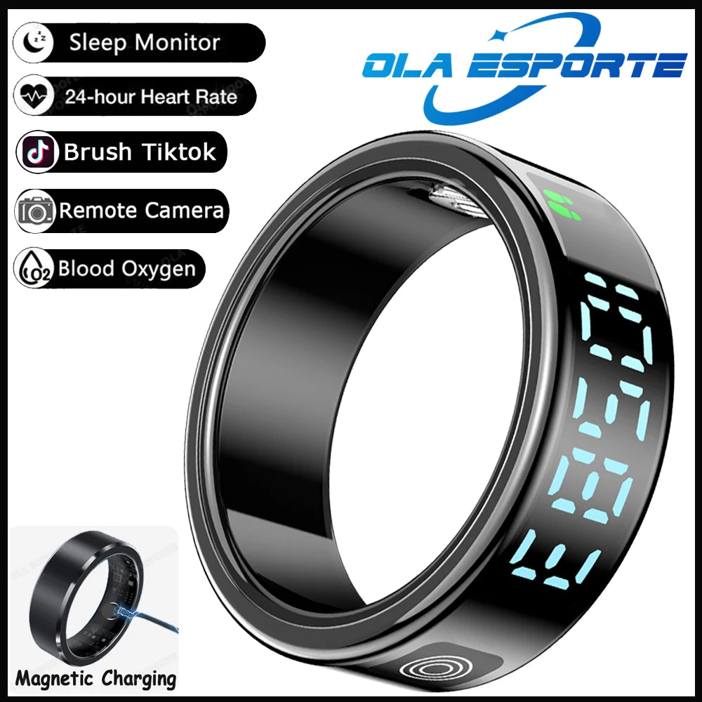 Smart Ring 2025 – LED display, heart rate &amp; fitness tracking, IP68 waterproof