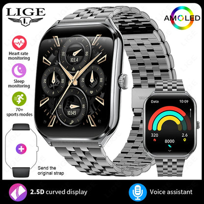 LIGE Smartwatch 2025 – 1,96" AMOLED HD, Bluetooth-Anruf, Fitness & Gesundheit für Herren & Damen | Taggytech