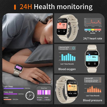 LIGE AI Smartwatch für Männer & Frauen – Bluetooth Anruf, Gesundheitsmonitor, Fitness Tracker, 2,01" HD Display, Magnetisches Laden | Taggytech