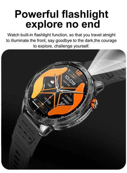 LIGE 2025 Militär Outdoor Smartwatch Herren – 1,75" AMOLED HD, 730 mAh Akku, Taschenlampe, 3ATM Wasserdicht | Taggytech