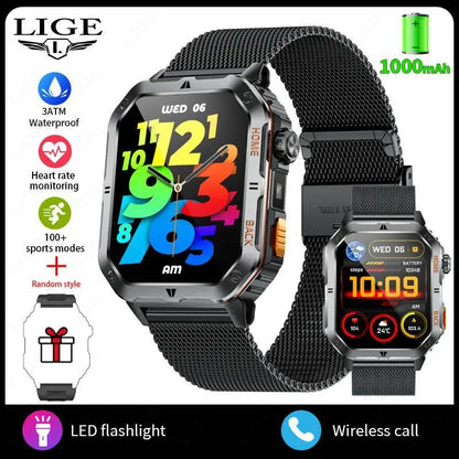 LIGE 2025 Outdoor Smartwatch Herren – 2,01" HD Display, 1000mAh Akku, 3ATM Wasserdicht, Sport & Fitness | Taggytech