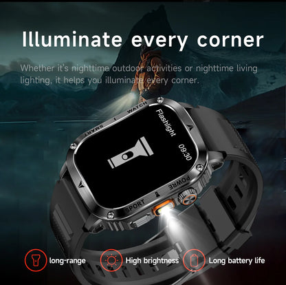 LIGE 2025 Premium Military Smartwatch Men – Outdoor Sports Tracker, Bluetooth Call, Flashlight, IP68 Waterproof, 400 mAh Battery