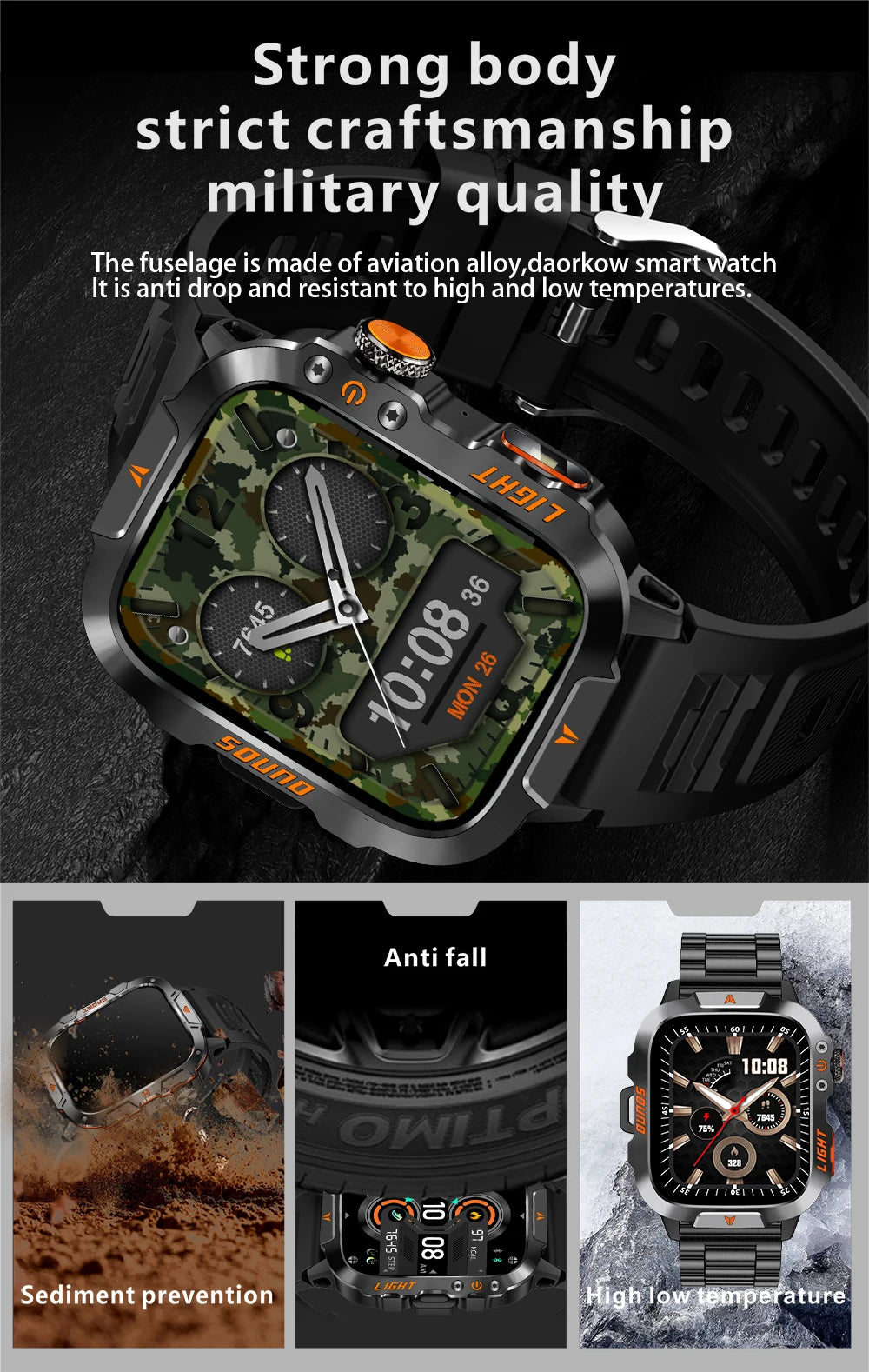 LIGE Militärische Smartwatch 2025 – Wasserdicht, Outdoor Sport Tracker, LED-Taschenlampe, Bluetooth-Anruf | Taggytech