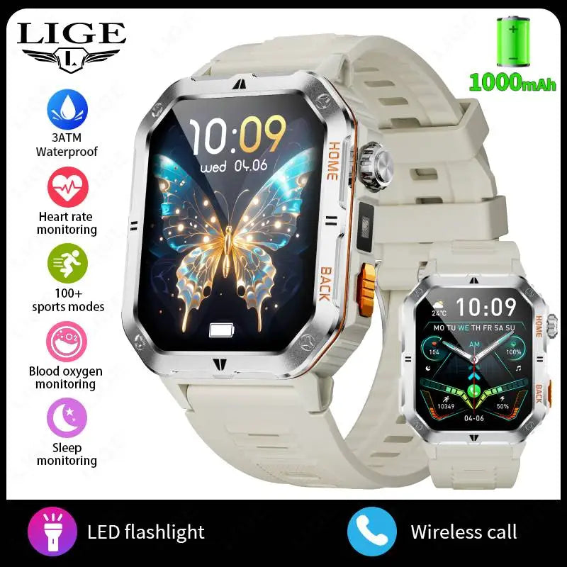 LIGE 2025 Outdoor Smartwatch Herren – 2,01" HD Display, 1000mAh Akku, 3ATM Wasserdicht, Sport & Fitness | Taggytech