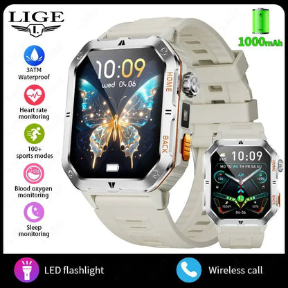 LIGE 2025 Outdoor Smartwatch Herren – 2,01" HD Display, 1000mAh Akku, 3ATM Wasserdicht, Sport & Fitness | Taggytech