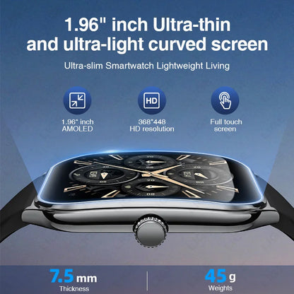 LIGE Smartwatch 2025 – 1,96" AMOLED HD, Bluetooth-Anruf, Fitness & Gesundheit für Herren & Damen | Taggytech