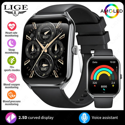 LIGE Smartwatch 2025 – 1,96" AMOLED HD, Bluetooth-Anruf, Fitness & Gesundheit für Herren & Damen | Taggytech