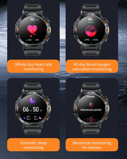 LIGE Militär Outdoor Smartwatch Herren 2024 – AMOLED HD, Bluetooth-Anrufe, Fitness & Sport, IP68 Wasserdicht | Taggytech