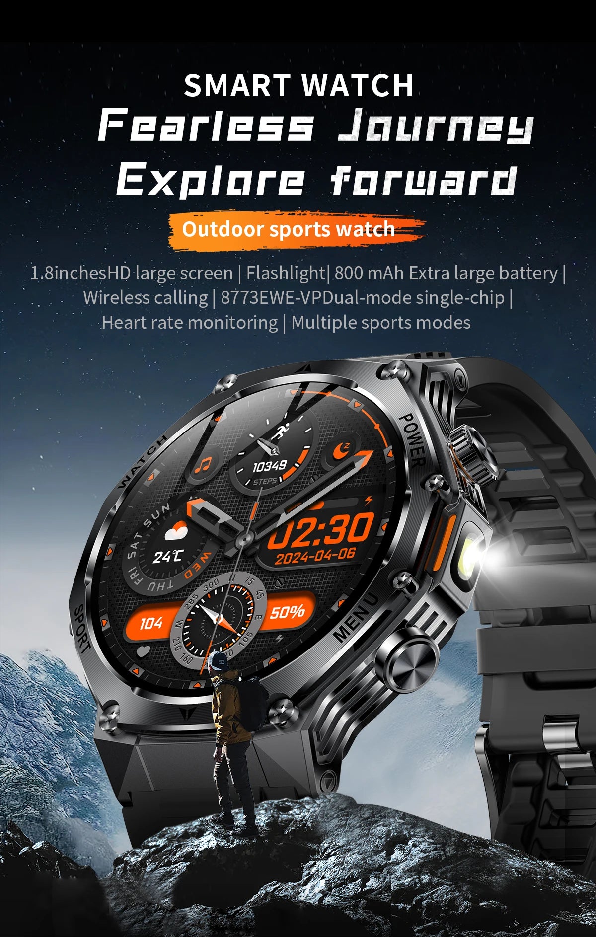 LIGE Smartwatch Herren 2025 – Militär Outdoor, 1,8" HD AMOLED, 800 mAh Batterie, Herzfrequenz & Bluetooth-Anruf, Sport-Smartwatch für Android & iOS