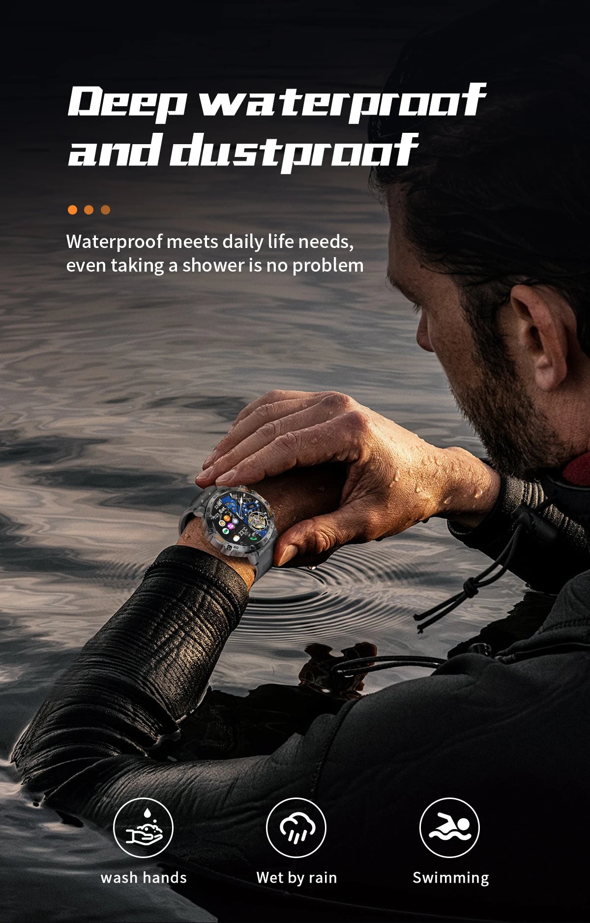 LIGE Militär Outdoor Smartwatch Herren 2024 – AMOLED HD, Bluetooth-Anrufe, Fitness & Sport, IP68 Wasserdicht | Taggytech