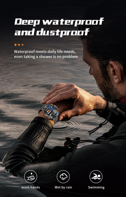 LIGE Militär Outdoor Smartwatch Herren 2024 – AMOLED HD, Bluetooth-Anrufe, Fitness & Sport, IP68 Wasserdicht | Taggytech